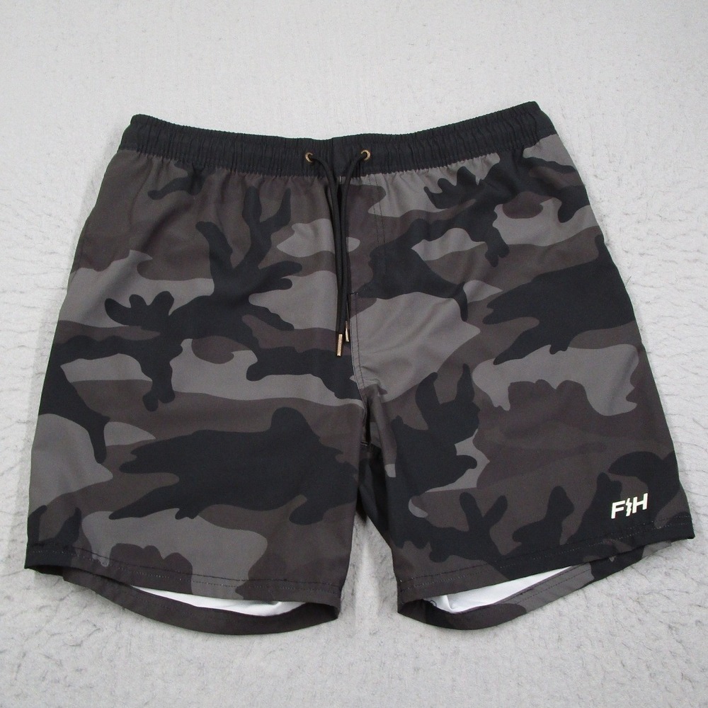 Fasthouse Jack Hybrid Shorts Mens XL Black Grey Camo Boardshorts Swim Trunks